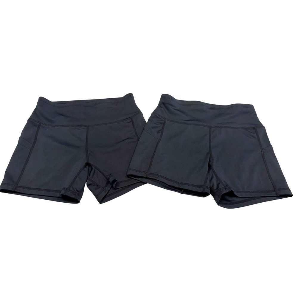 Sports Wear Black High Waisted Athletic Compression Shorts 2 Pack Side Pockets S
